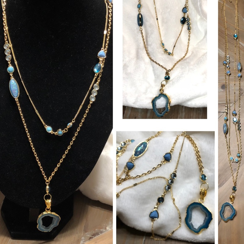 Layered Agate Druzy Necklace – Turquoise WDH10064